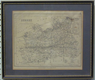 An Archer 19th Century monochrome map of Surrey, engraved  for Dugdales, crease to centre, some foxing, 8" x 9 1/2"