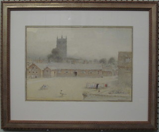 Albert Goodwin, watercolour drawing "The School Play Ground  Bedham" 10" x 15"