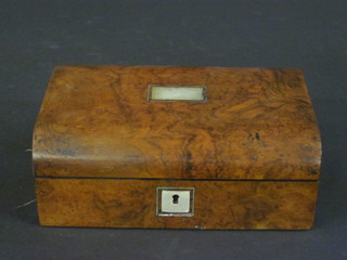 A Victorian walnut D shaped trinket box with hinged lid 9"