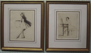 A pair of limited edition monochrome prints "Studies of Standing  Ballerinas" 12" x 10" indistinctly signed