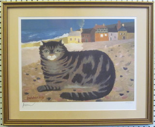 Mary Fedden, limited edition coloured artists proof "Cat on a  Cornish Beach" signed and dated '81, 13" x 16"