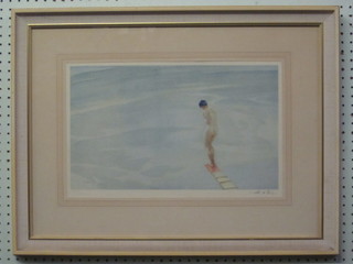 William Russell Flint, signed coloured print "Naked Diving  Lady" with blind proof stamp, signed in the margin 10" x 17"