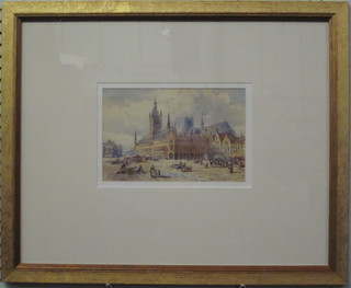 Conrad Hector Rafael Carelli, watercolour drawing "The Cloth  Hall and Cathedral Ypres" 6" x 9"