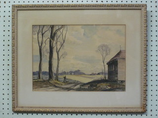 A J Bond, watercolour "Rural Scene" 10" x 14"