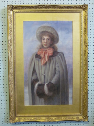George Mackenzie? watercolour "Study of a Standing Lady" 23"  x 13" contained in a gilt frame  ILLUSTRATED