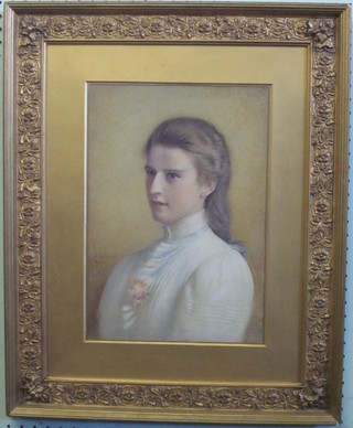 David L Raimeach, watercolour, head and shoulders portrait "Ethel Hocker" monogrammed and dated 1901 14" x 10"  contained in a decorative gilt frame