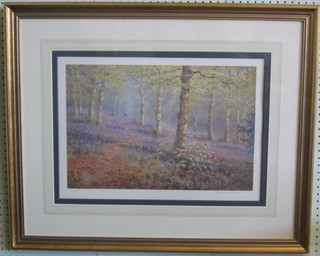 A coloured print after James D Preston "Woodland Glade" 12" x 19", signed in the margin