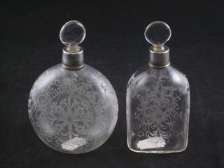 A globular Continental etched glass scent bottle and stopper 4" and 1 other