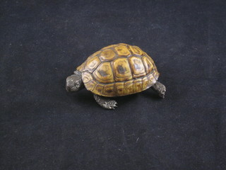 A silver and tortoiseshell figure of a tortoise 3"