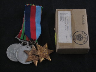 A group of 4 medals comprising 1939-45 Star, Pacific Star,  Defence and War medal, attributable to D J Penn