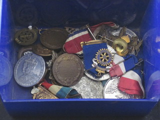 2 bronze School Attendance medals and a collection of various unofficial medals, badges etc