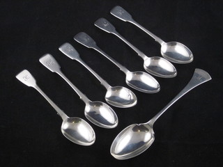 A set of 6 William IV silver fiddle pattern teaspoons, London  1837, together with a silver spoon Sheffield 1936, 4 1/2 ozs