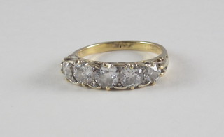 An Edwardian 18ct yellow gold dress ring set 5 diamonds approx  1.5ct