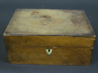 A Victorian walnut trinket box with hinged lid 11"
