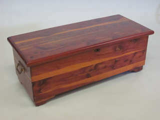 A Canadian red cedar coffer with hinged lid by Kaybee, with  brass handles 38"