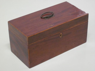 A Georgian rectangular mahogany tea caddy with hinged lid