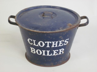 An enamelled twin handled jar and cover marked Clothes Boiler 16"