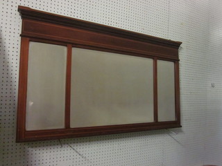 An Edwardian triple plate over mantel mirror contained in an  inlaid mahogany frame 46"