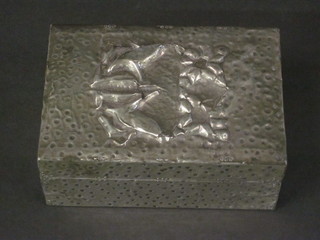 An embossed pewter box with hinged lid 4"
