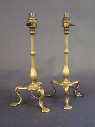 2 brass Pullman table lamps, bases marked Regd F & S 14"