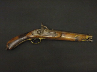 A 19th Century percussion pistol with 11" barrel and stirrup ram  rod