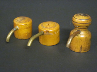 3 Victorian turned wooden and brass mounted scent bottle top dispensers