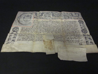 A 17th Century document with Royal Arms 20" x 27" complete  with receipt dated 1664