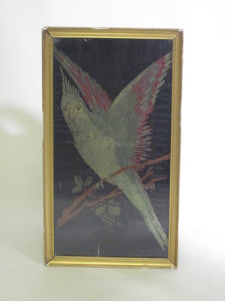 A silk embroidered panel in the form of a bird 17" x 9"