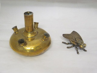 An Eastern brass tulip style vase 5" together with a match box in  the form of a seated bee, 3"