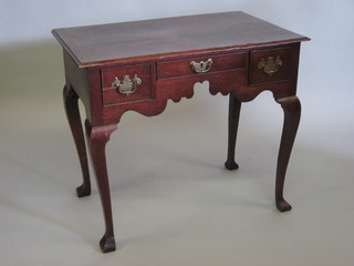 An 18th Century oak low boy fitted 1 long and 2 short drawers,  32"  ILLUSTRATED