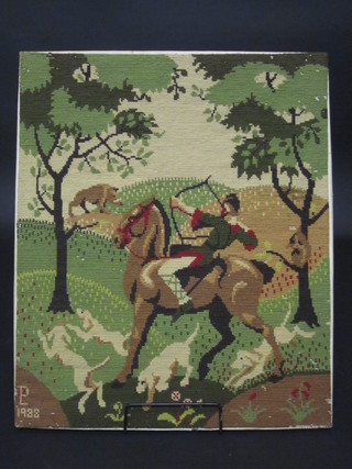 A Berlin woolwork plaque - Mounted Archer 22" x 18"