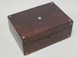 A Victorian rosewood trinket box with hinged lid inlaid mother  of pearl decoration 12"