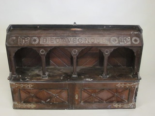 A Continental oak dresser back fitted recess and cupboard, marked Dieu.Avec Nous, 47"