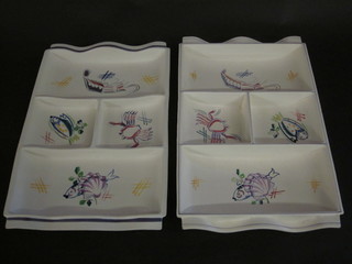A pair of rectangular Poole Pottery segmented hors d'eouvres  dishes, base incised 884 Poole Hand Made, Hand Decorated 13"