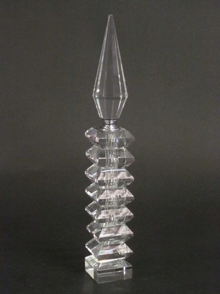 An Art Deco style square faceted glass scent bottle 11"