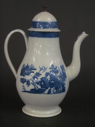 A 19th Century blue and white transfer decorated coffee pot 12",  f,