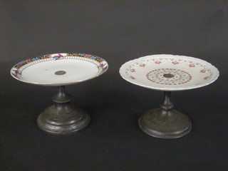 2 1930's tazzas, raised on silver plated bases 9"