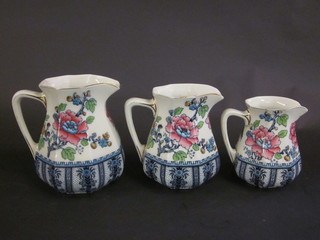 3 Losolware octagonal blue and white jugs decorated birds