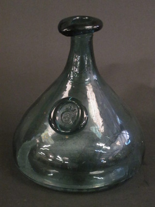 An antique blue glass bottle with crown seal marked EC 9"   ILLUSTRATED