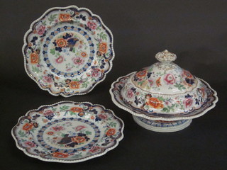 A Victorian 13 piece ironstone china dinner service comprising circular tureen 11", chip to base, and 12 10" dinner plates, bases  marked Stone China 73  ILLUSTRATED