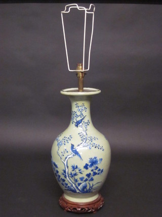 An Oriental blue and white porcelain vase of club form 18", f  and r to neck,