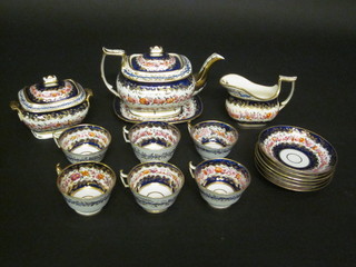 A 16 piece 19th Century Davenport style tea service comprising teapot, teapot stand, twin handled sucrier, cream jug - cracked, 6  cups - 5 cracked and 6 saucers - 4 cracked,