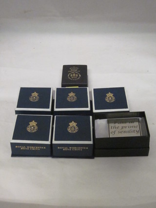 5 modern Royal Worcester thimbles, a Copenhagen thimble and a  small pewter box