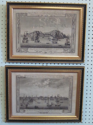 A pair of Millar's monochrome prints "View of the Island of St Helena and View of Amsterdam The Capital of the Dutch  Netherlands" 8" x 11 1/2"
