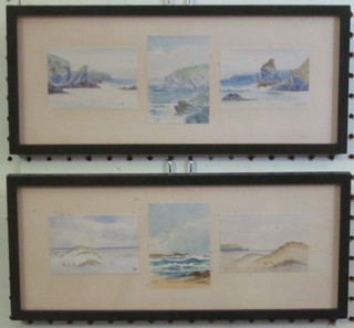 A set of 6 watercolour drawing "Coastal Scenes" 3" x 2"  contained in a 2 ebony frames