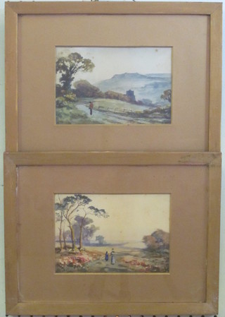 H R Stone, pair of impressionist watercolour drawings "Rural  Scenes with Figures" 4 1/2" x 7"
