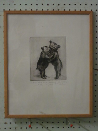 A monochrome etching "Two Dancing Bears" 6" x 5"