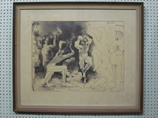 A "Russian" monochrome print "Figures of Dancing Faun" 15" x  20"  ILLUSTRATED