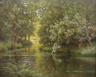 E Rene His, oil on canvas "River with Trees" 19" x 23"