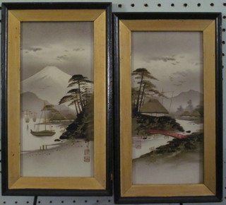 A pair of Oriental prints "Buildings" 9" x 4"